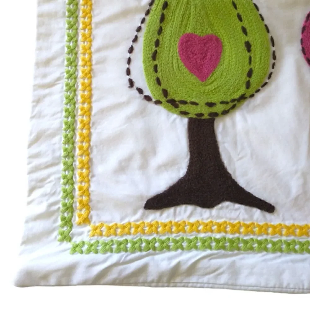 Pottery Barn Teen Tree Hug Planet Love Pillow Cover Organic Cotton Embroidered‎